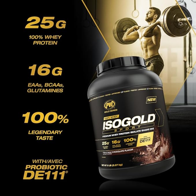 PVL Gold Series - 100% Whey ISOGOLD Sport - Premium Whey Protein Isolate Shake Mix - 2 LB - Triple Chocolate