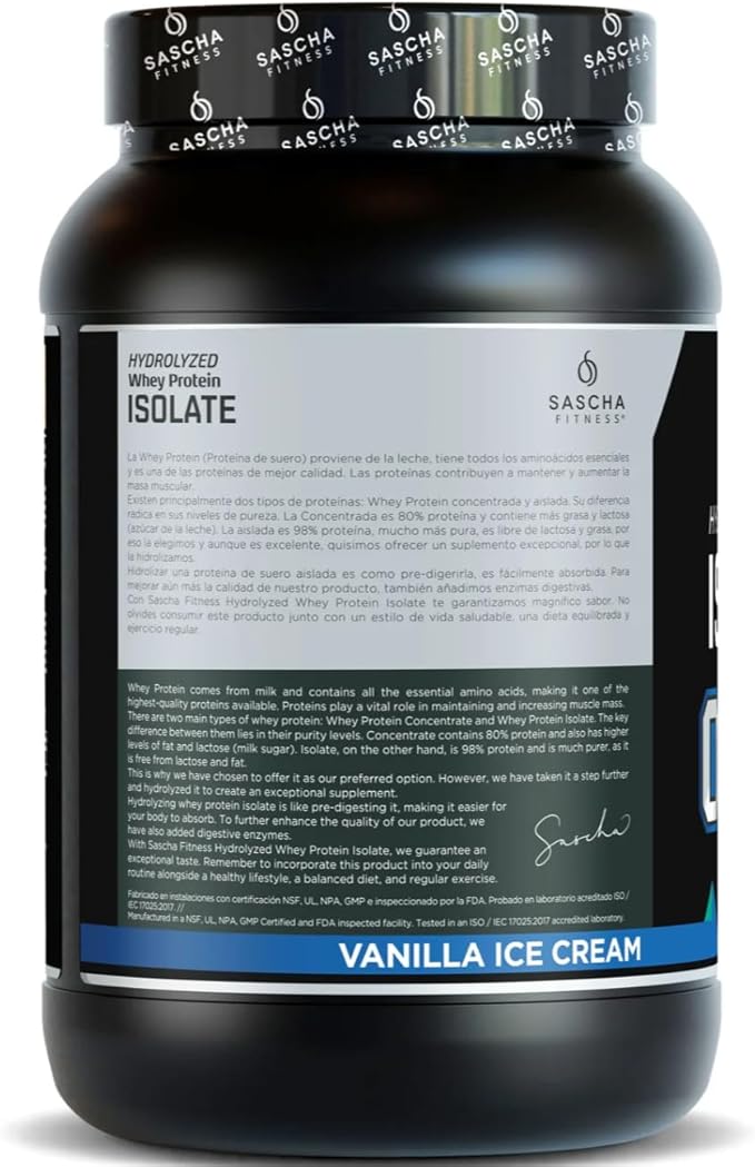 SASCHA FITNESS Hydrolyzed Whey Protein Isolate100% Grass-Fed (2 Pounds Vanilla)