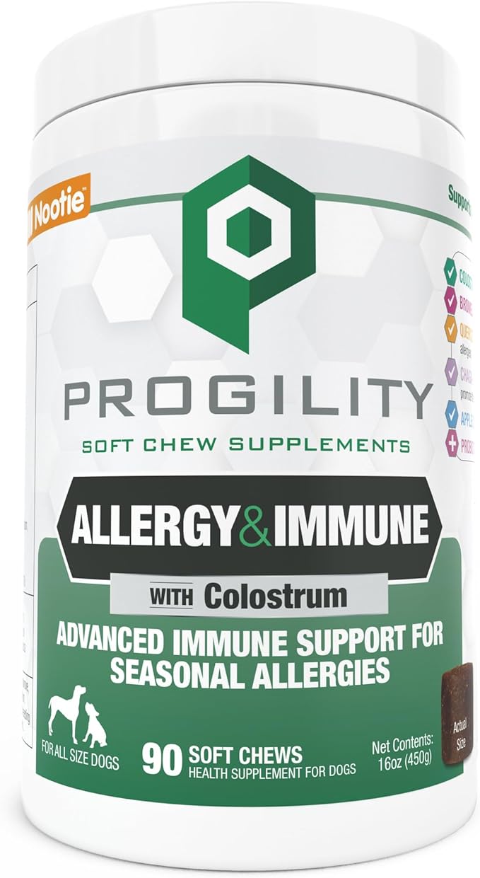 Progility Allergy &amp Immune Supplement for Dogs – Advanced Daily Immune System &amp Seasonal Allergy Support with Probiotics Soft Chews (90 Count)