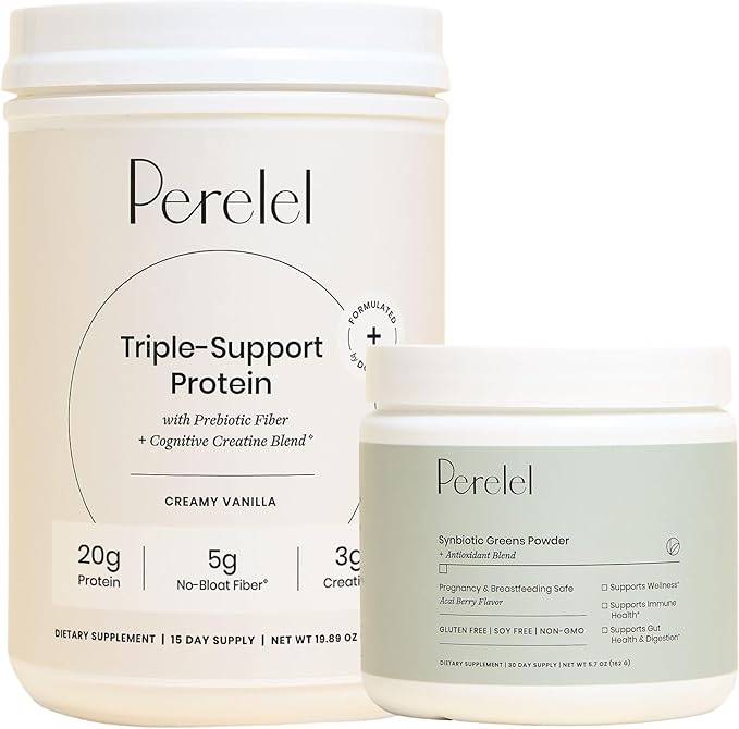 Perelel Triple-Support Plant Based Protein Powder &amp Greens Powder Bundle