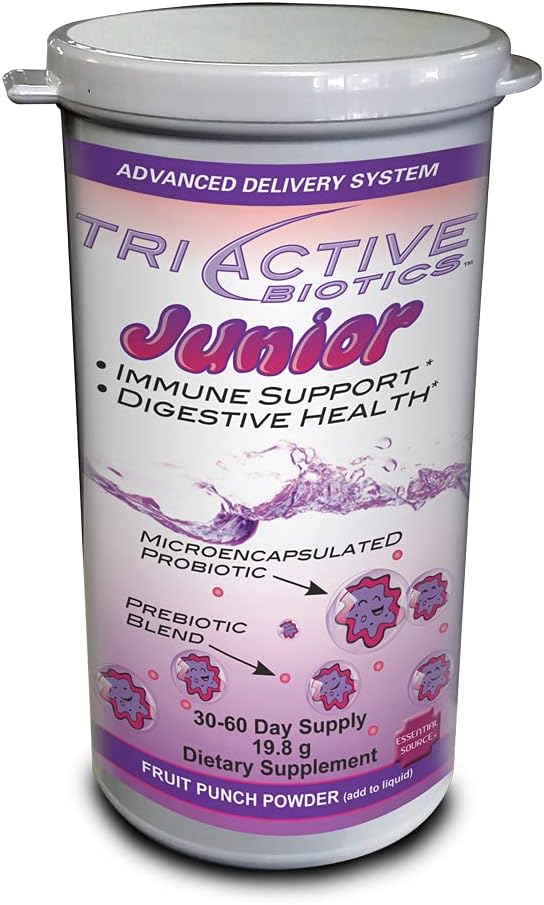 TriActive Biotics Junior for Kids – Powder Probiotic and Prebiotic Blend 6 Billion CFU – Digestive Enzymes Supplement for Gut Health Immune Support – Allergen-Free Gluten-Free Naturally Sweetened
