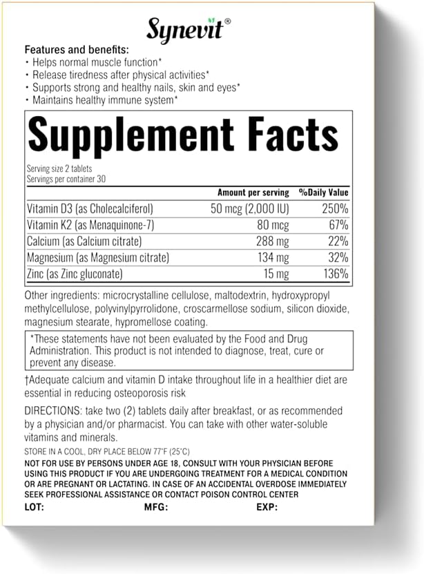 Osteofect® Bone Support Complex Organic Calcium with Vitamin D3 &amp K2 Magnesium &amp Zinc - Supports Healthy Bones &amp Teeth 60 Veg Capsules