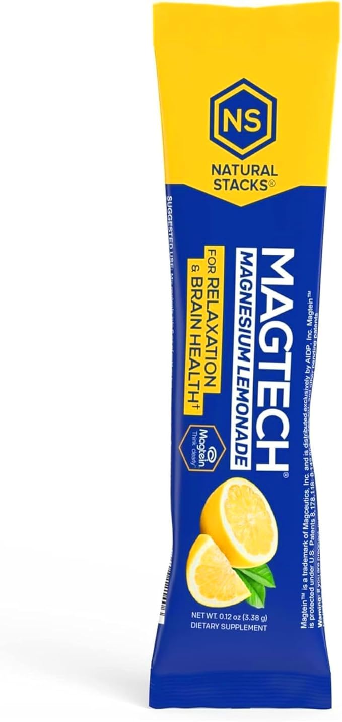 MagTech Magnesium Drink Mix - Sugar Free Lemonade - 3 Forms of Magnesium: Magtein L-Threonate Glycinate &amp Taurate - 200mg Chelated Magnesium Complex - Supports Relaxation &amp Brain Health - 20