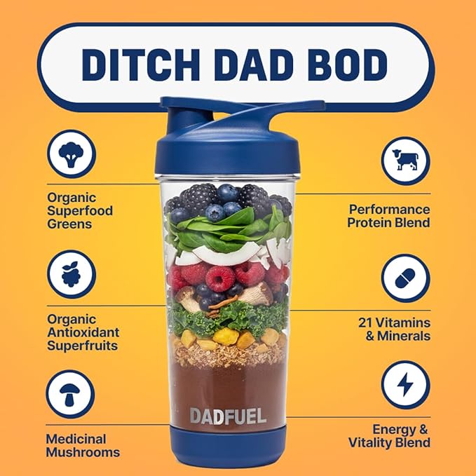 DADFUEL All-in-One Meal Replacement Shake for Men | 25g Whey Protein Isolate + 70+ Superfoods &amp Nutrients | Non-GMO Gluten-Free No Added Sugar | Smooth Taste Easy Mix | 15 Servings