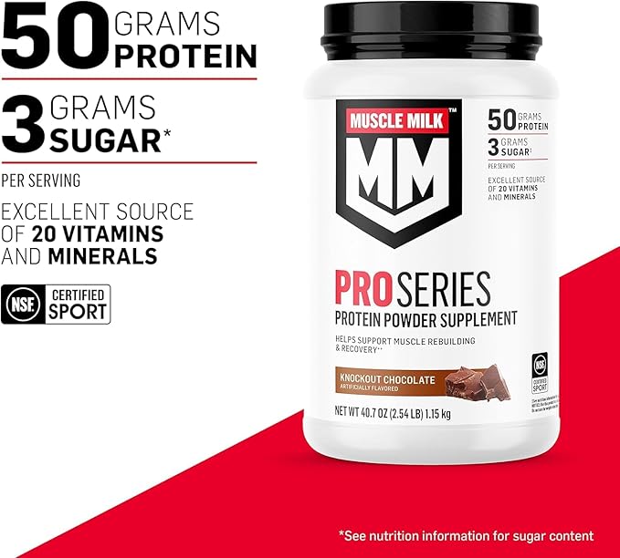 Bundle of Muscle Milk Pro Series Protein Powder SupplementKnockout Chocolate2 Pound11 Servings50g Protein3g Sugar + Muscle Milk Blender Bottle 24 Oz