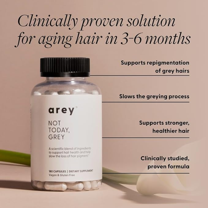 Arey Not Today Grey Daily Hair Supplement for Women &amp Men | Slows Grey Hair Growth in 3–6 Months | Support for Thicker Healthier Hair | Biotin B + D Vitamins | Vegan &amp Gluten-Free (3 Months