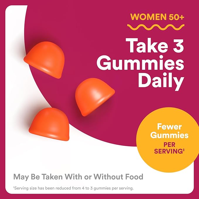 SmartyPants Multivitamin Gummy for Women 50 and Over Omega 3 (DHA/EPA) Methylfolate CoQ10 Vitamin D3 C Vitamin B12 B6 A K Biotin Gluten Free 90 Count (30 Day Supply)