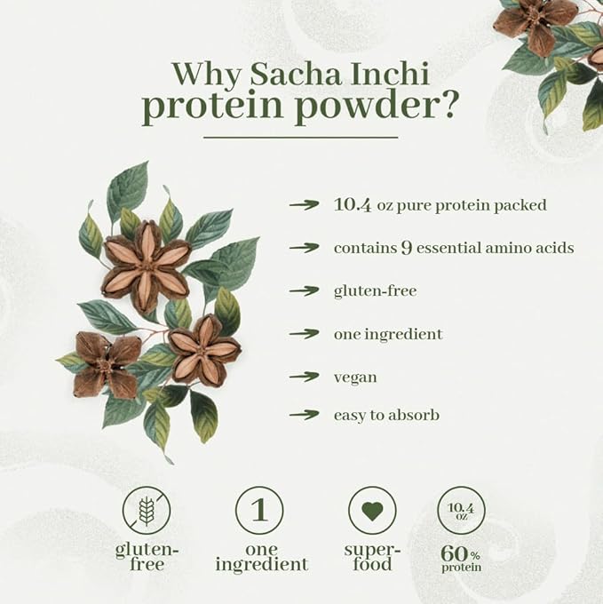 ANCESTRAL Organics Vegan Protein Powder Sacha Inchi Certified Organic Superfood - 17g Plant Based Protein - Nutrient Rich - Gluten Free Dairy Free Sugar Free - 1.1lb