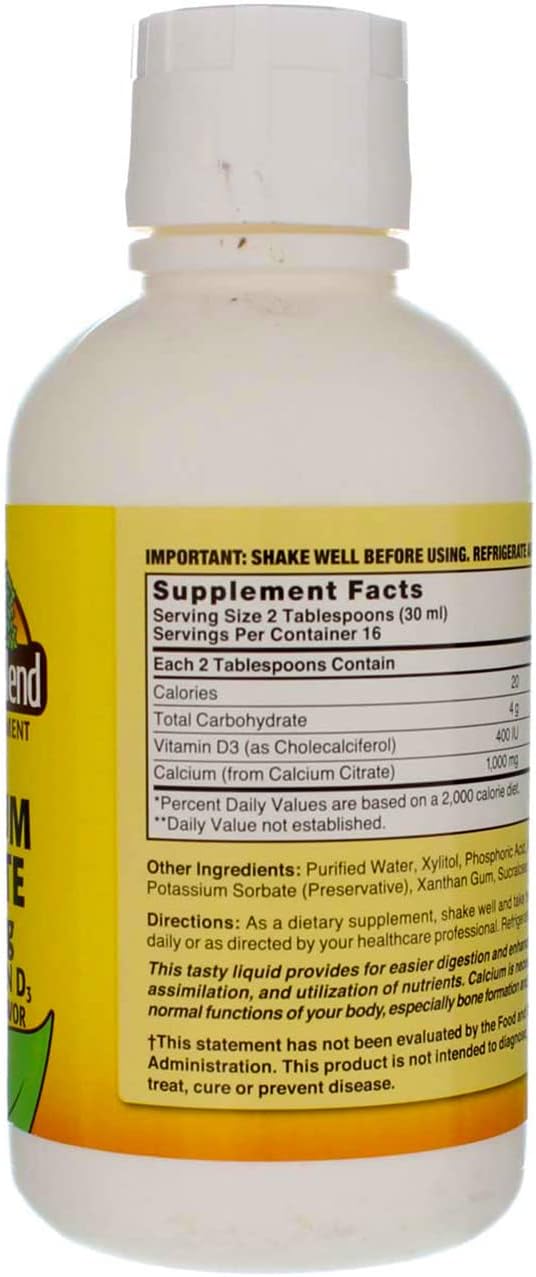 Nature's Blend Calcium Citrate with D3 Blueberry Flavored Liquid 16 oz Each (Pack of 6)