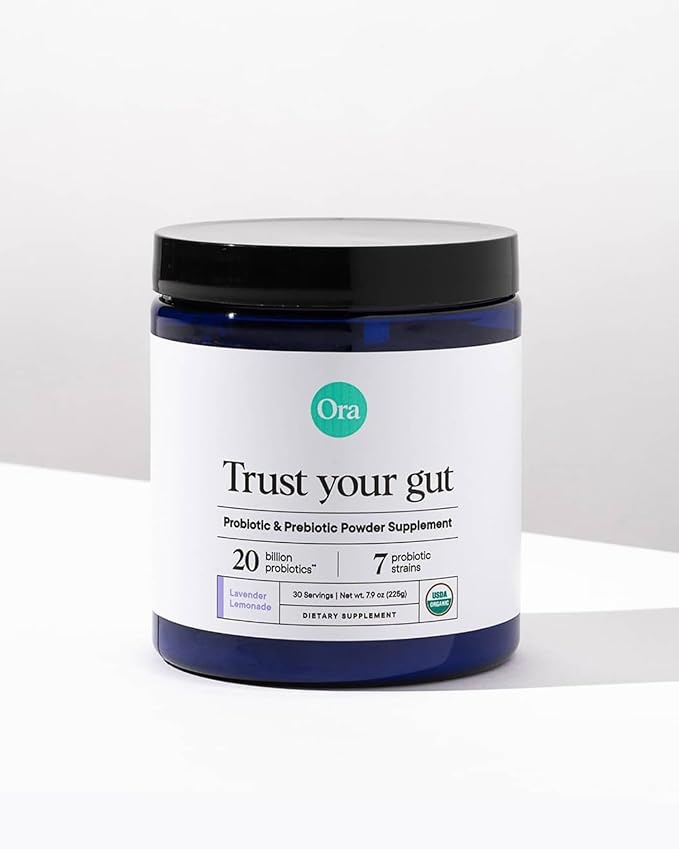 Ora Organic Prebiotic and Probiotic Powder Supplement - 20 Billion Probiotics 7 Strains for Best Prebiotic Powder Non-GMO Probiotics for Women Men &amp Kids - Lavender Lemonade Flavor 30 Serving