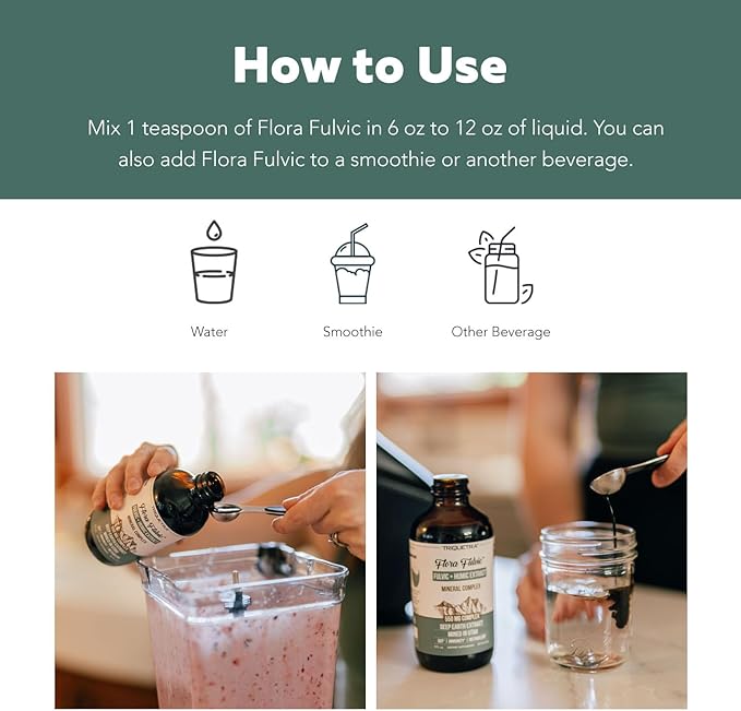 Flora Fulvic | Fulvic Acid + Humic Acid Complex – 550 mg | Mined in Utah Prehistoric Deep Earth Extract | Immunity Gut Digestion – Natural Trace Mineral Complex Fulvic Acid Supplement – 8 fl oz.