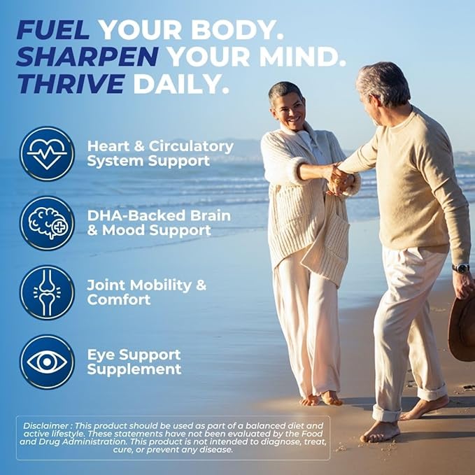 Vital Omega 3 Fish Oil Supplements 2400mg | 864mg EPA &amp 576mg DHA | 1440mg Total Omega-3 Fatty Acids | Promotes Brain &amp Heart Health | Non-GMO Gluten-Free Sugar-Free | Lemon | 30 Day Serving