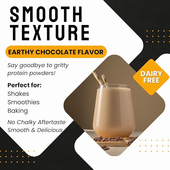 Plant Based Protein Powder - Earthy Chocolate - Only 6 ingredients - 0g Sugar - Vegan Protein Powder - 30 Servings - No Natural Flavors - No Artifical ingredients - Clean Plant Protien