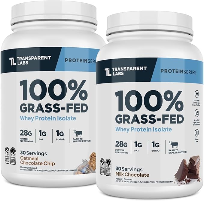 Transparent Labs Grass-Fed Whey Protein Isolate (30 Servings Milk Chocolate) &amp Grass-Fed Whey Protein Isolate (30 Servings Oatmeal Chocolate Chip Cookie)