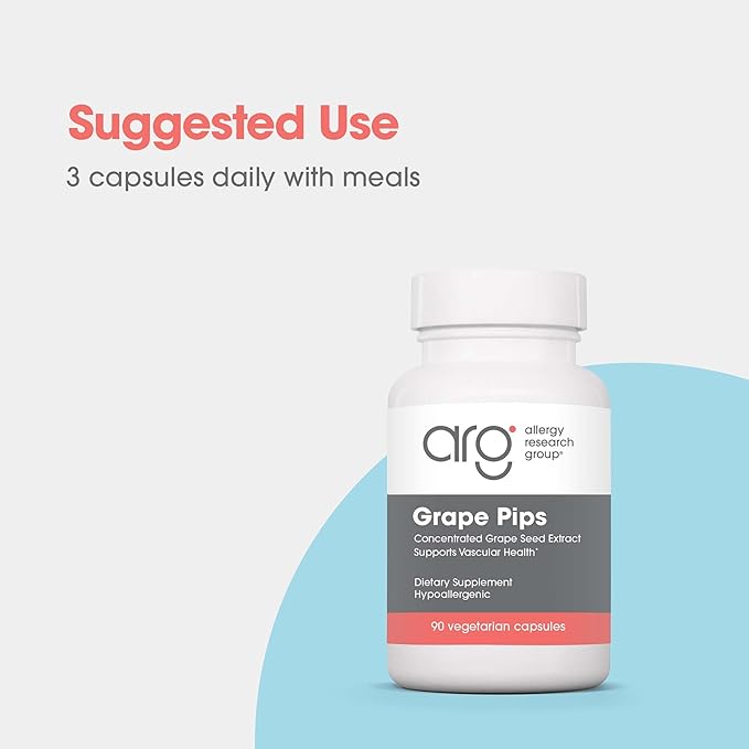 Allergy Research Group Grape Pips - Grape Seed Extract Proanthocyanidins Polyphenols Herbal Supplement Organic 300mg Capsules - 90 Count