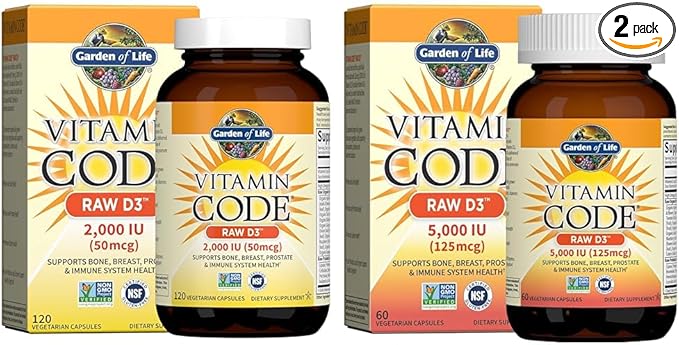 Garden of Life Vitamin Code Raw D3 2000 IU and 5000 IU Vitamin D3 Supplement Bundle with Probiotics
