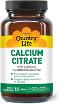 Country Life Calcium Citrate with Vitamin D – 500mg – Highly Absorbable Calcium Supplement – Certified Gluten Free Vegan Halal Non-GMO – 120 Tablets