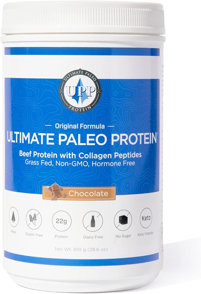 Ultimate Paleo Protein Powder | Premium Grass Fed Beef Protein with Collagen Peptides | Paleo Friendly Gluten Free Keto Friendly No Artificial Sweeteners or Preservatives - Chocolate 30 Servings