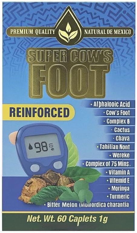 Super Cow’s Foot Reinforced – Natural Supplement with Cow’s Foot Moringa Noni Bitter Melon &amp Turmeric – 60 Caplets 1g for Overall Wellness