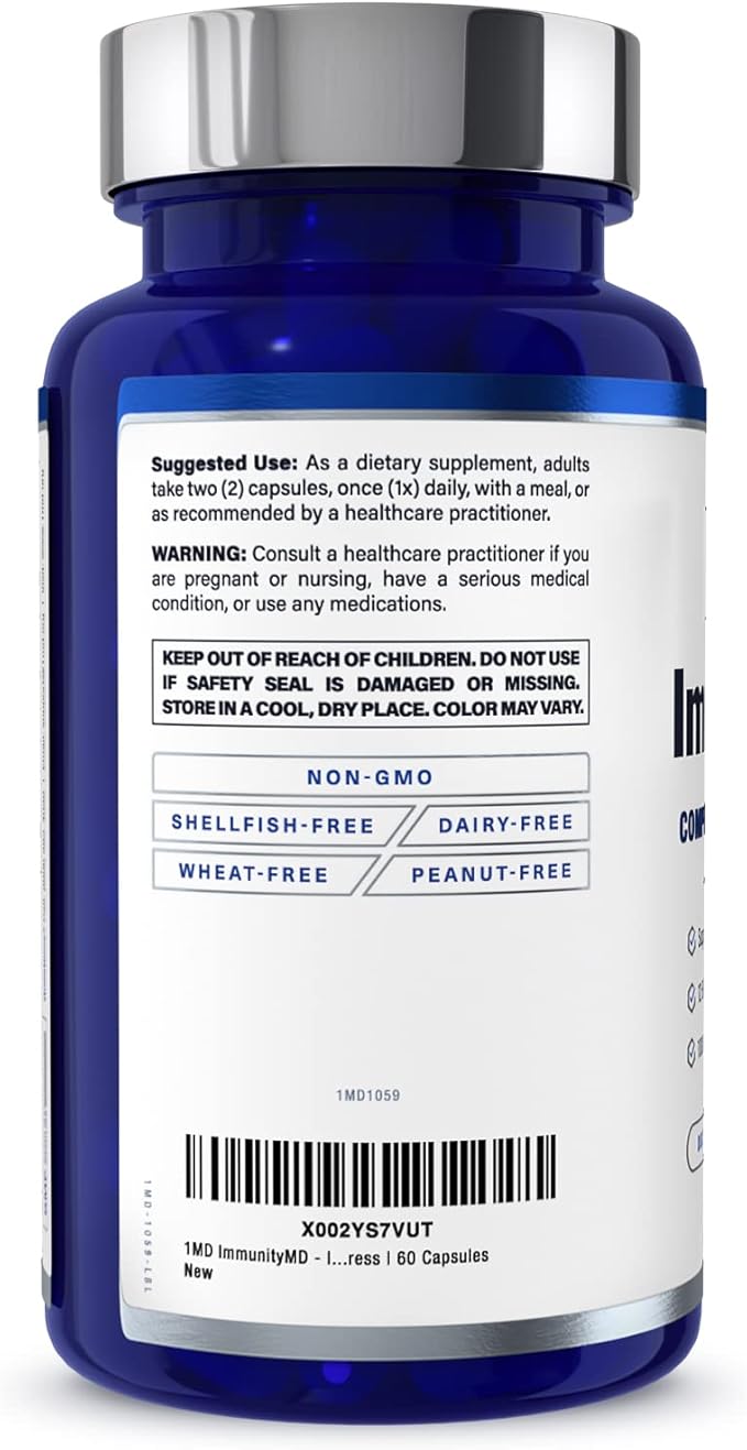 1MD Nutrition ImmunityMD - Immune Health Probiotic | Potent Doctor-Selected Probiotic Strains with Prebiotic - Promote Overall Immune System Strength Reduce Everyday Stress | 60 Capsules (2 Pack)