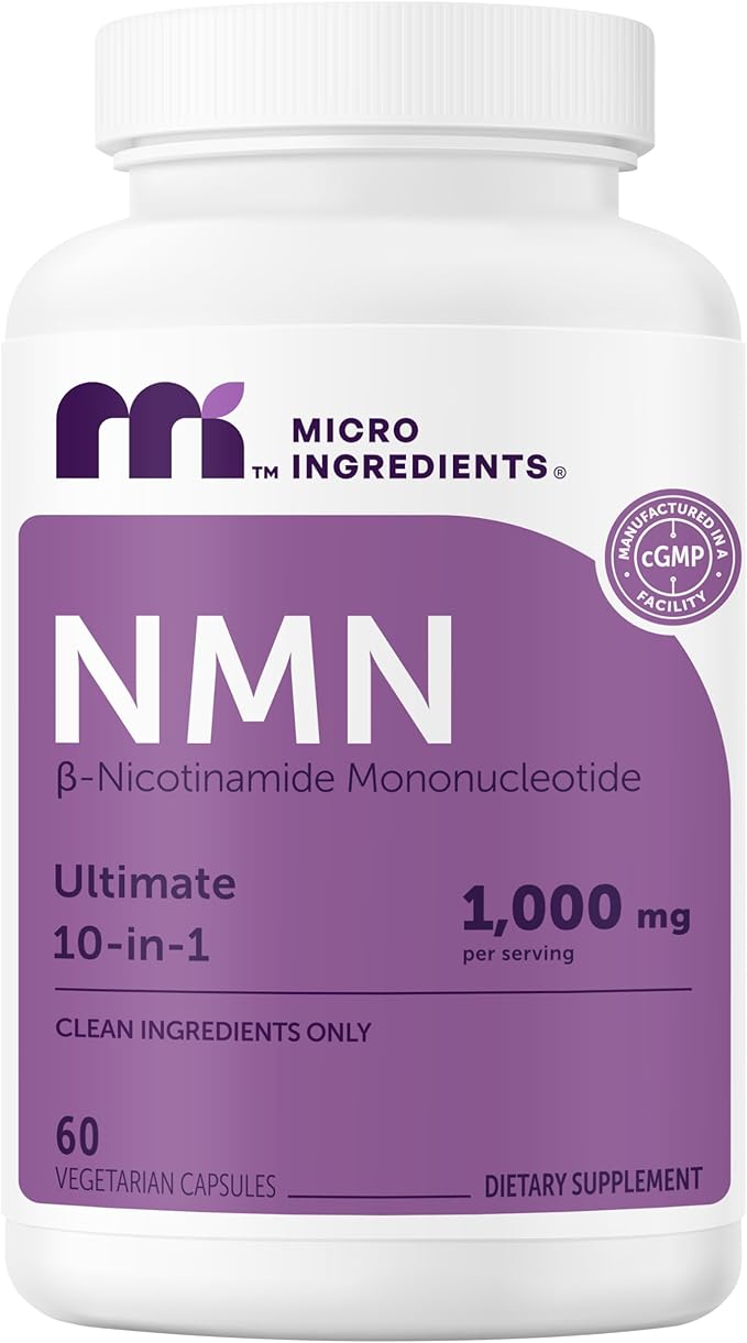 NMN Complex 1000mg Per Serving 60 Veggie Capsules | 10-in-1 with Nicotinamide Mononucleotide Vitamin C Resveratrol CoQ10 TMG Quercetin &amp Glutathione | NAD+ Supplement Precursor | Filler Fr