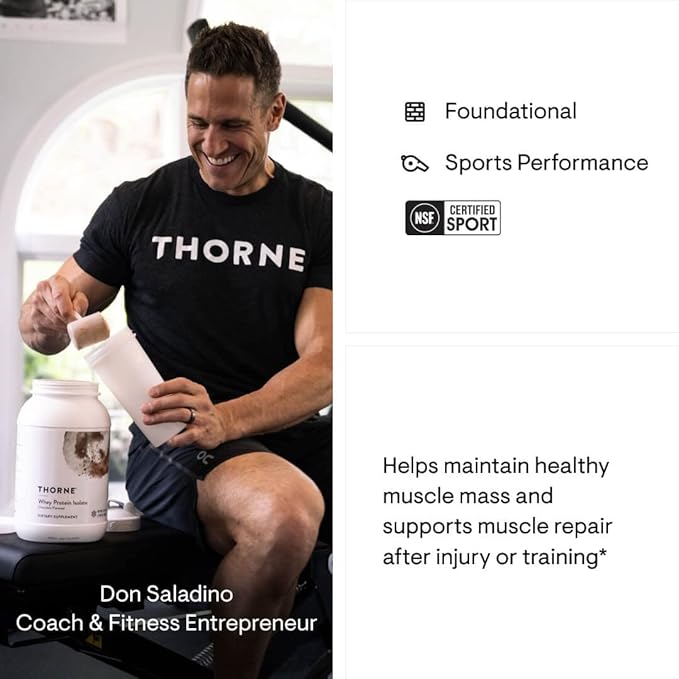 THORNE - Whey Protein Isolate (Chocolate 31.9 Oz) &amp Amino Complex (Berry 8 Oz) Bundle - Supports Muscle Repair &amp Recovery - NSF Certified for Sport - Gluten Free Soy Free