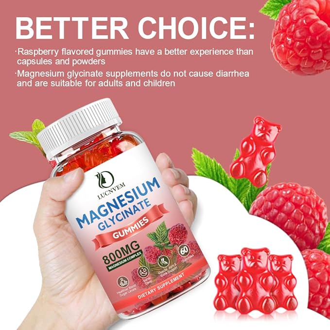 Sugar Free Magnesium Glycinate Gummies 500mg Magnesium Glycinate with 200mg Magnesium Malate Taurate Oxide COQ10 Vitamin B6 and D3 Relaxation Calm Mood 60 Raspberry Gummies(3 Pack)