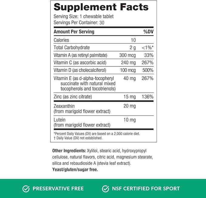 EyePromise Vizual Edge Supplement - 30 Chewable Tablets 30-Day Supply Citrus Flavor - AREDS 2 Eye Vitamin with 20mg Zeaxanthin &amp 10mg Lutein for Macular Support and Vision Health