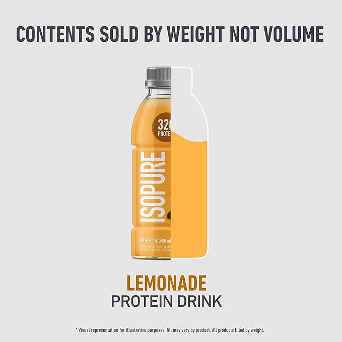 Isopure Zero Carb 32g Clear Protein Ready-to-Drink Whey Protein Isolate Lemonade 12 Pack (Packaging May Vary)