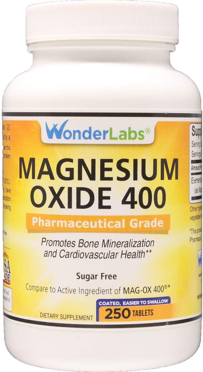 Wonder Labs Magnesium Oxide 400 483mg of Magnesium Oxide Pharmaceutical Grade** Compare to MAG-OX 400 ® - 250 Tablets