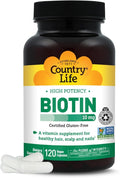 Country Life High-Potency Biotin 10mg - Vegan &amp Gluten-Free Biotin Supplement for Skin &amp Nails Energy Metabolism - Biotin 10000mcg Capsules