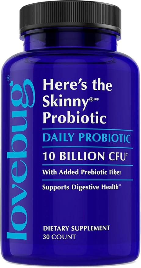 LOVEBUG Skinny Prebiotics and Probiotics for Women Digestive Health &amp Immune Support - 10 Billion CFU Probiotic Strains Gut Health Gas Constipation &amp Bloating 30ct