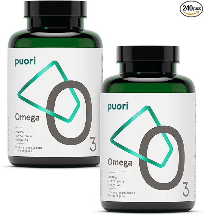 Puori Omega 3 Fish Oil - Ultra Pure 2000mg x 240 Softgels - Heart Brain and Eye Health Supplement - Burpless IFOS Certified Non-GMO Capsules - O3-2000mg EPA 1250mg DHA 500mg