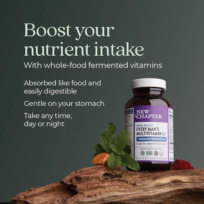 New Chapter Men’s Multivitamin 55+ Extra B6 &amp B12 D3 Astaxanthin Vitamin C &amp Zinc Immune Heart Cellular Energy and Brain Health Gentle on The Stomach One Daily Non-GMO 48 Tablets