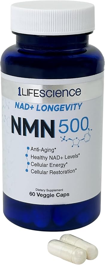1LifeScience NMN500 Nicotinamide Mononucleotide Supplement – 500mg per Serving – NAD+ Longevity &amp Cellular Energy Support – cGMP Made in USA – 60 Veg Capsules