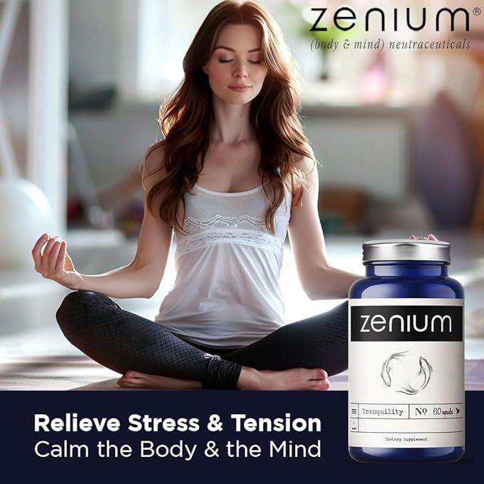 Zenium - Relieve Stress Tension Worry Nervousness &amp Irritability | Calm The Mind &amp Body | Ayurvedic | Natural Relief Supplement | Boosts Mood | Ashwagandha L-Theanine GABA Rhodiola |60