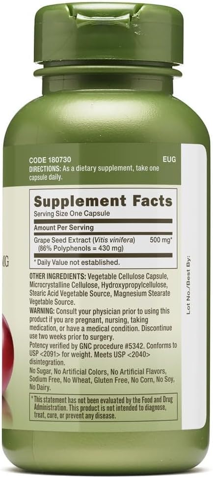 GNC Herbal Plus Grape Seed Extract 500mg Supplement Extra Strength Vegetarian 60 Servings