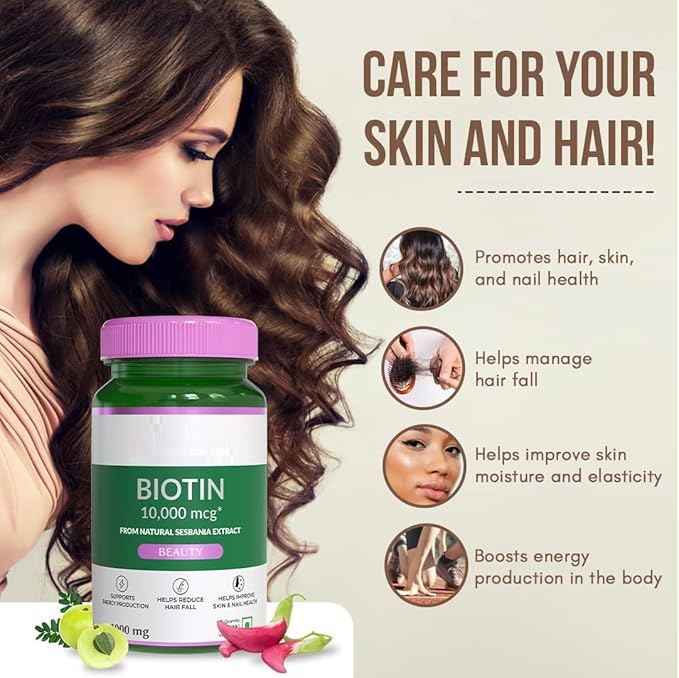 Biotin Supplement for Stronger Hair Support Healthier Nails &amp Glowing Skin for Women &amp Men Natural Sesbania Grandiflora Herb 60 Veg Tabs