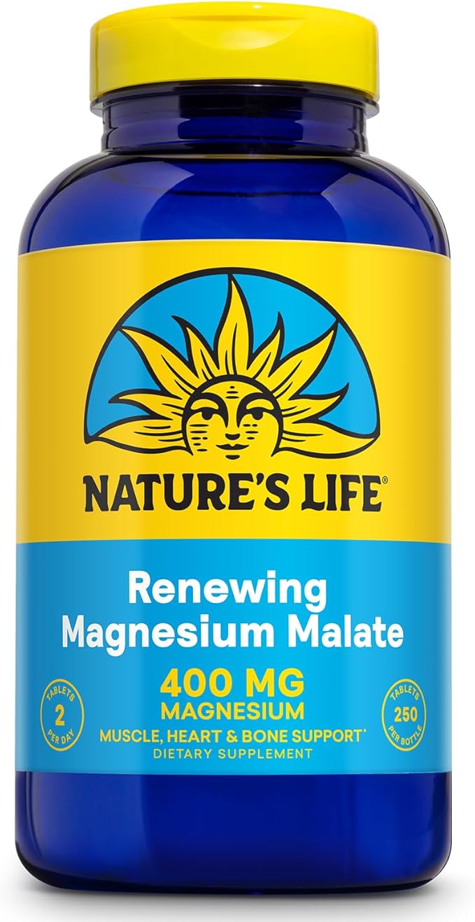 NATURE'S LIFE Renewing Magnesium Malate 400 mg - Bioavailable Magnesium Complex - Bound with Malic Acid for Bones Muscles Nerve Function and Heart Health Support - 60-Day Guarantee 125 Servings