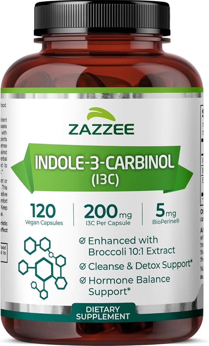Zazzee High Absorption Indole-3-Carbinol (I3C) 200 mg per Capsule 120 Vegan Capsules 4 Month Supply 5 mg BioPerine for Enhanced Absorption 100% Vegetarian All-Natural and Non-GMO