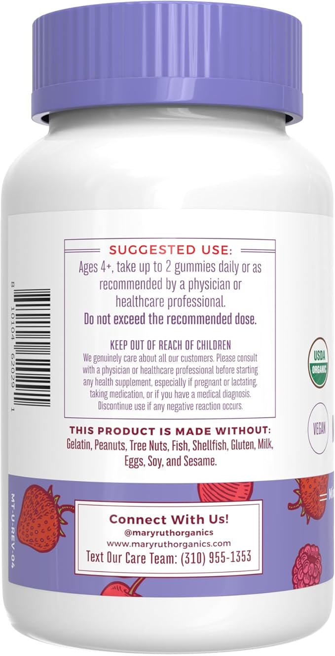 MaryRuth's Gummies for Kids–USDA Organic Multivitamin (Mixed Berry &amp Cherry) &amp Magnesium Calm (Hibiscus) | No Gelatin! | Vitamins for Immunity Gut Health &amp Overall Wellness | Vegan Non
