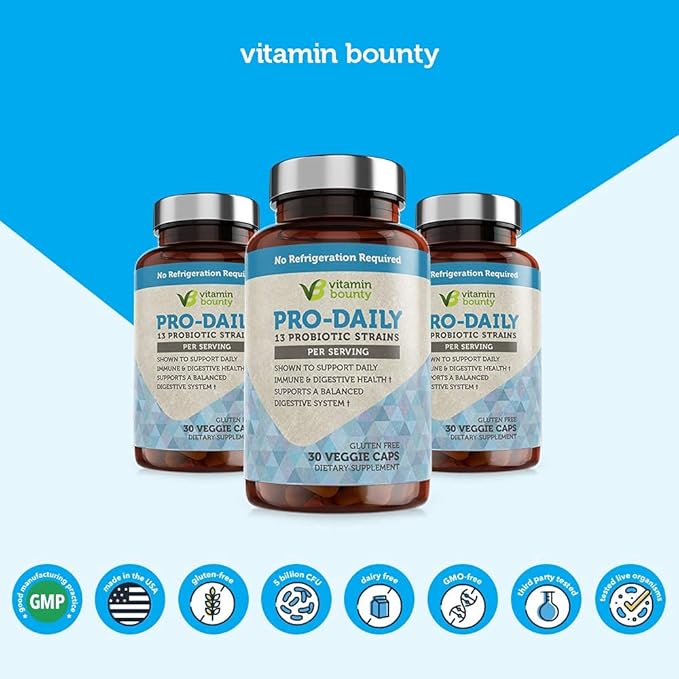 Vitamin Bounty Pro-Daily Probiotic 5 Billion CFU - 13 Strains with Lactobacillus Acidophilus &amp Bifidobacterium for Digestive Health - Probiotics for Men &amp Women Gut Health Support