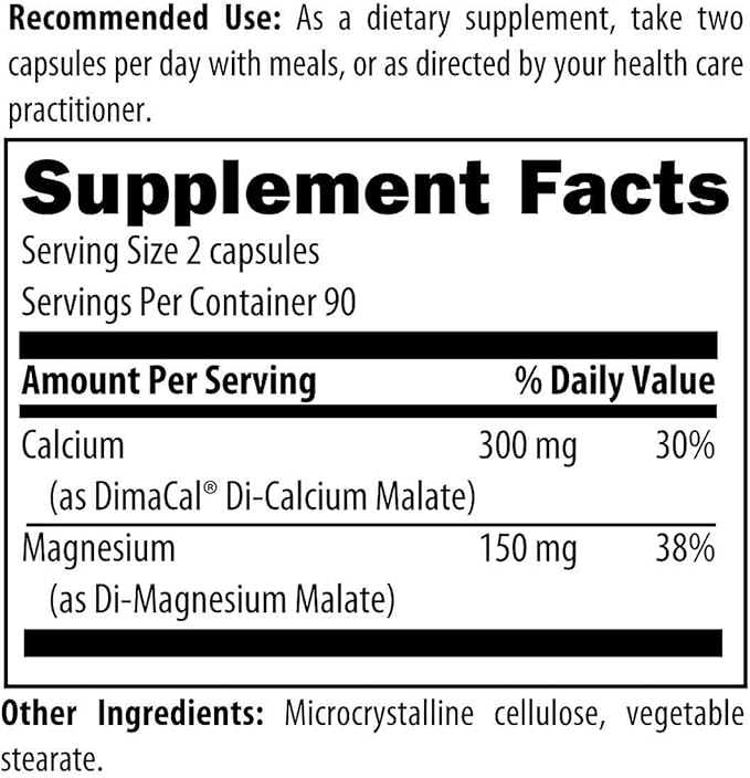 Designs for Health Cal/Mag 2:1 – 150mg Chelated Magnesium Malate + 300mg Calcium Malate Supplement - Non-GMO Highly Absorbable Bone Support Nutrients (180 Capsules)