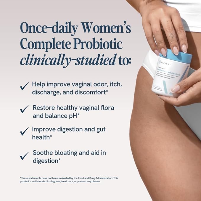 Happy V Dr. Formulated Vaginal Probiotics for Women Odor &amp Itch Support Urinary &amp Gut Health pH Balance | Womens Daily Probiotic with Patented Prebiotics &amp Lactobacillus for Feminine Wel