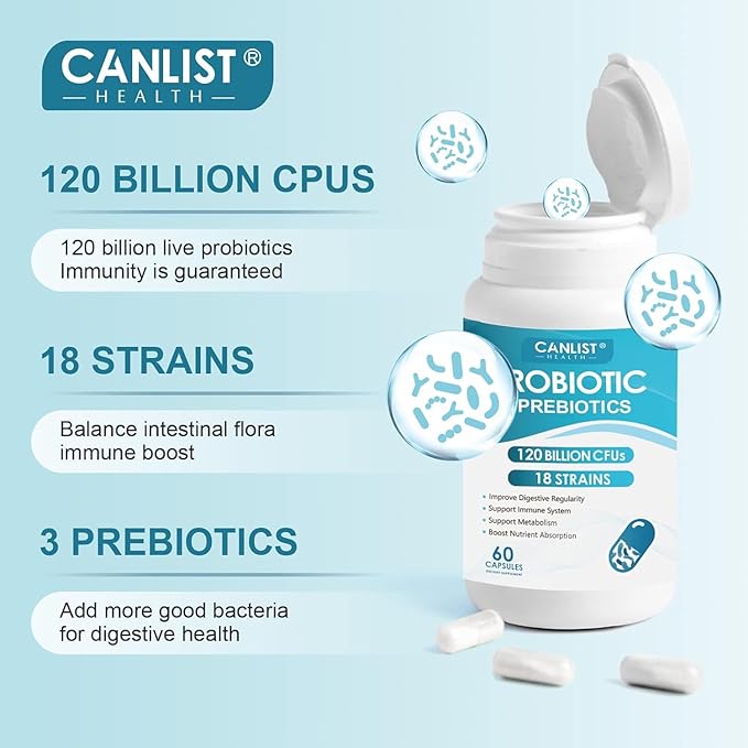 Probiotics 120 Billion CFUs 18 Strains 3 Prebiotics &amp Digestive Enzymes for Men WomenDigestive &amp Immune SupportShelf Stable Non-GMO 120 Capsules