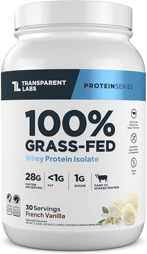 Transparent Labs Grass-Fed Whey Protein Isolate French Vanilla Creatine HMB Unflavored