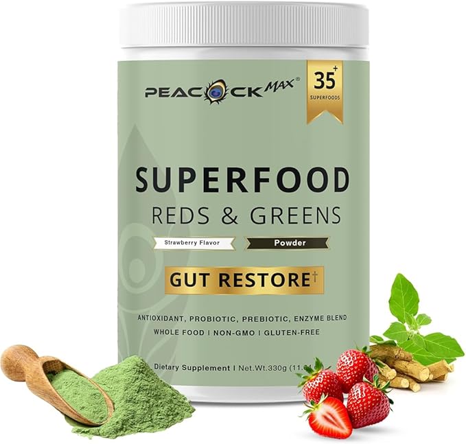 Superfood Reds &amp Greens Powder Bundle – 11.64 oz Single + 11.64 oz (Pack of 2) | Prebiotics &amp Probiotics Blend with Ashwagandha Antioxidants &amp Digestive Enzymes | Plant-Based Vegan Non-
