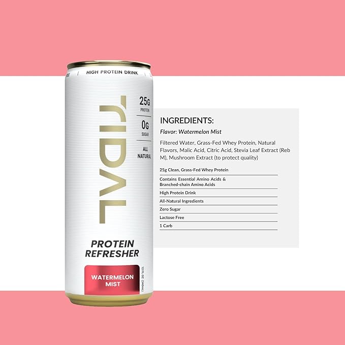 Tidal Protein Refresher | 12 fl oz | 12 Pack | 25g Clean Grass-Fed Whey | Sugar Free | Made with Natural Flavors | Drink with Essential BCAAs