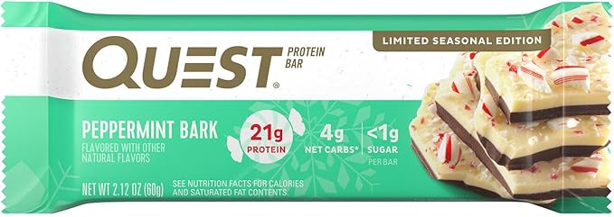 Quest Nutrition Peppermint Bark Protein Bar 21g Protein 4g Net Carb 1g Sugar Gluten Free &amp Apple Pie Protein Bar 20g Protein 4g Net Carbs 2g Sugar Gluten Free Keto Friendly