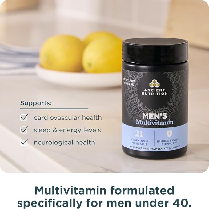 Ancient Nutrition Multivitamin for Men Multi Men's Methylated Vitamin D C E B12 Zinc Magnesium Supports Healthy Immune System and Bone Health 90 Ct